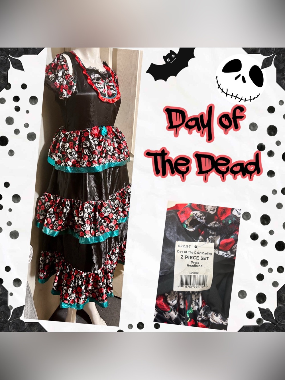 Day of the Dead Darling Black & Teal Girls Costume Dress -